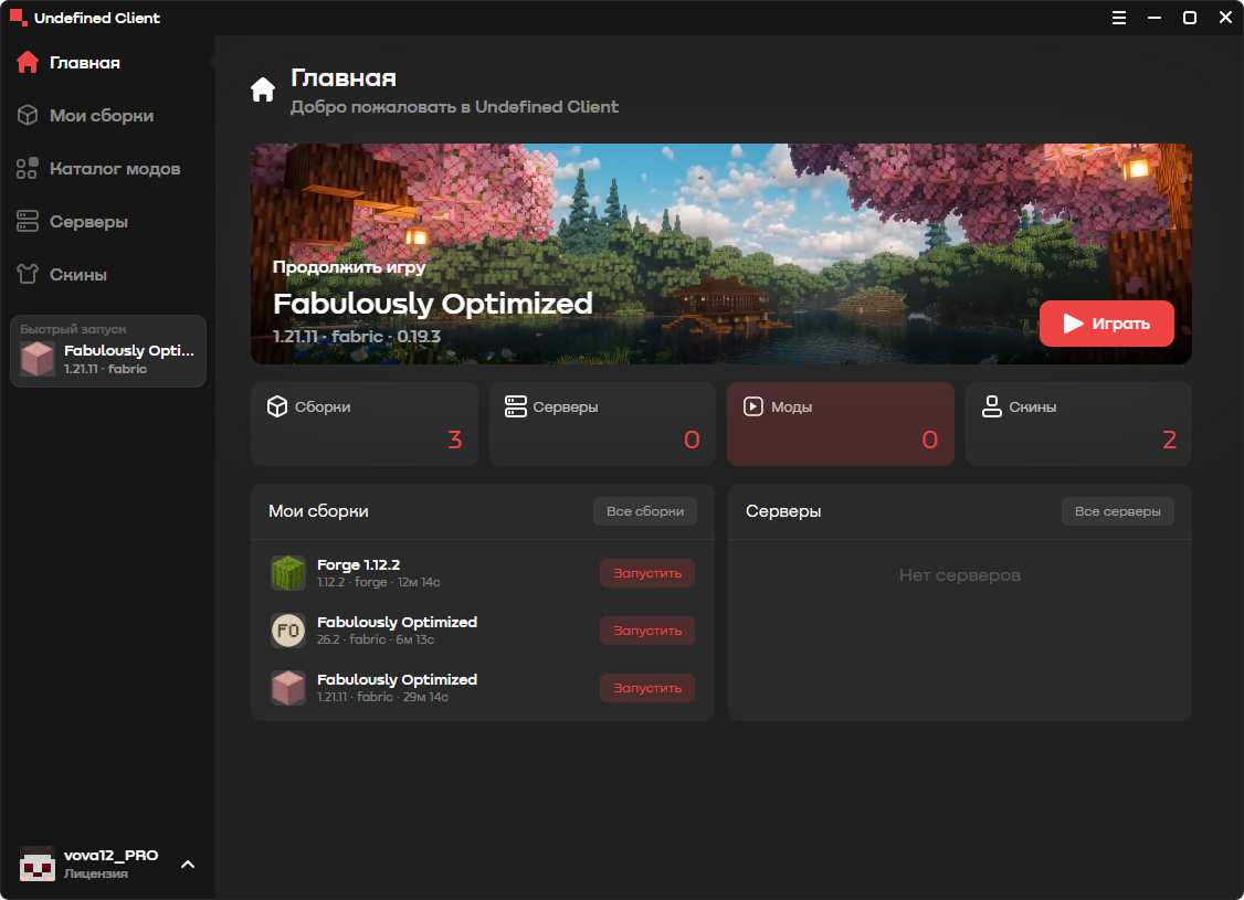 Интерфейс Undefined Client